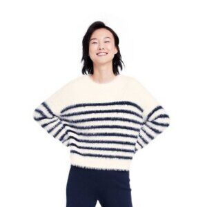 La Ligne X Target Fuzzy Striped Sweater Cream & Navy Oversized‎ Cabincore Cozy L